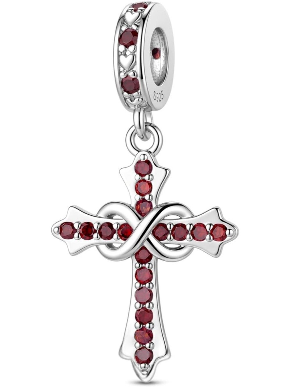 Women's Red 925 Sterling Silver Birthstone Charm Cross Compatible Charms Beads